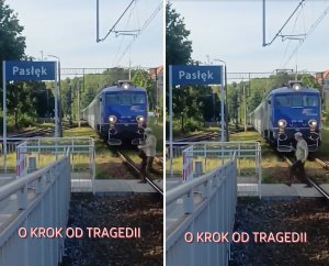 Film zarejestrowany na dworcu w Pasłęku obiegł Internet w pierwszej połowie września. W kadrze widać mężczyznę w średnim wieku, który przecina tory tuż przed wjazdem pociągu