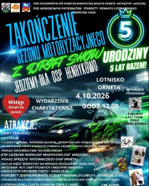 Plakat wydarzenia „Jedziemy dla OSP Henrykowo – Drift Show”