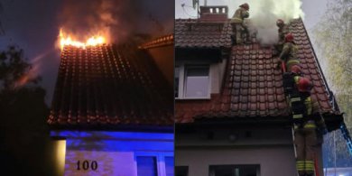Artykuł: Pożar dachu przy ul. Rataja w Olsztynie. Na miejscu dziewięć zastępów straży pożarnej