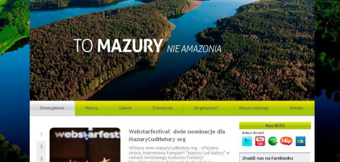 Strona promująca Mazury z dwiema nominacjami ''Webstarfestival''